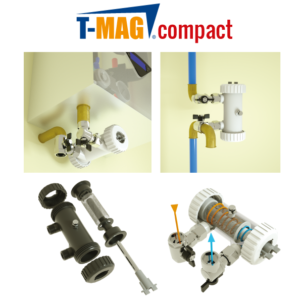 T-MAG COMPACT: Il filtro magnetico a pulizia semiautomatica in controcorrente per caldaie ad incasso